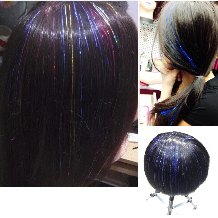 New Fashion 25bags/lot colorful Sparkle Party Hair Extensions 12 color Tinsel Laser LBL211