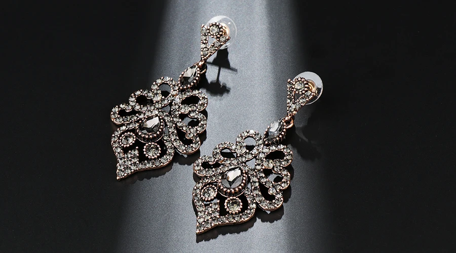 Kinel Boho женские серьги под старину золото Винтажные висячие серьги Серый Кристалл цветок этнические турецкие ювелирные изделия
