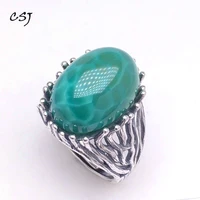 csj big stone green agate rings 925 sterling silver women femme lady wedding engagement party gift fine jewelry