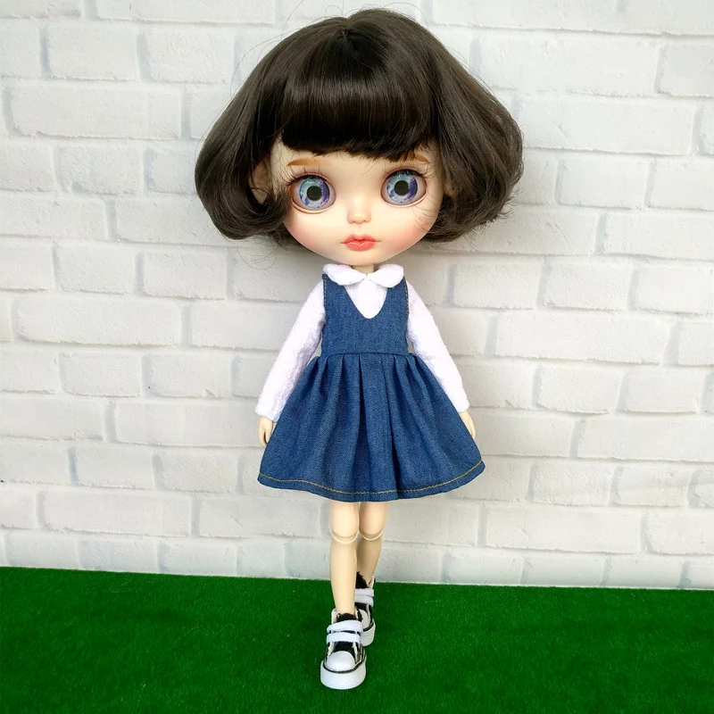 1 комплект модная Кукла Blyth 1/6 футболка с длинным рукавом + джинсовое платье одежды
