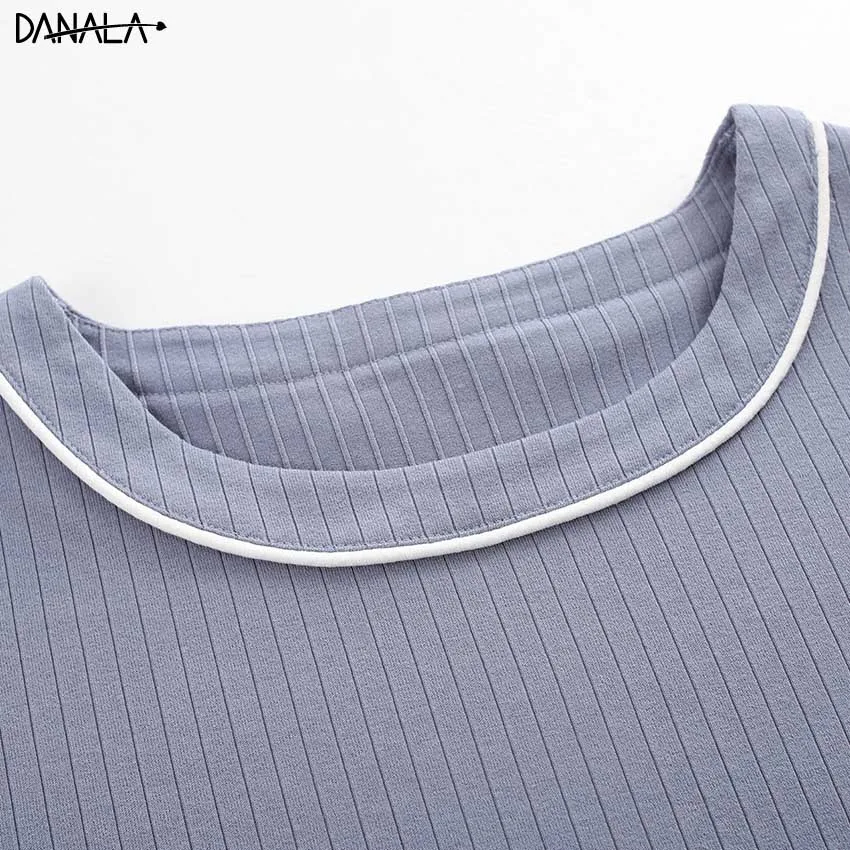 DANALA/Хлопковые повседневные женские пижамные комплекты летние однотонные