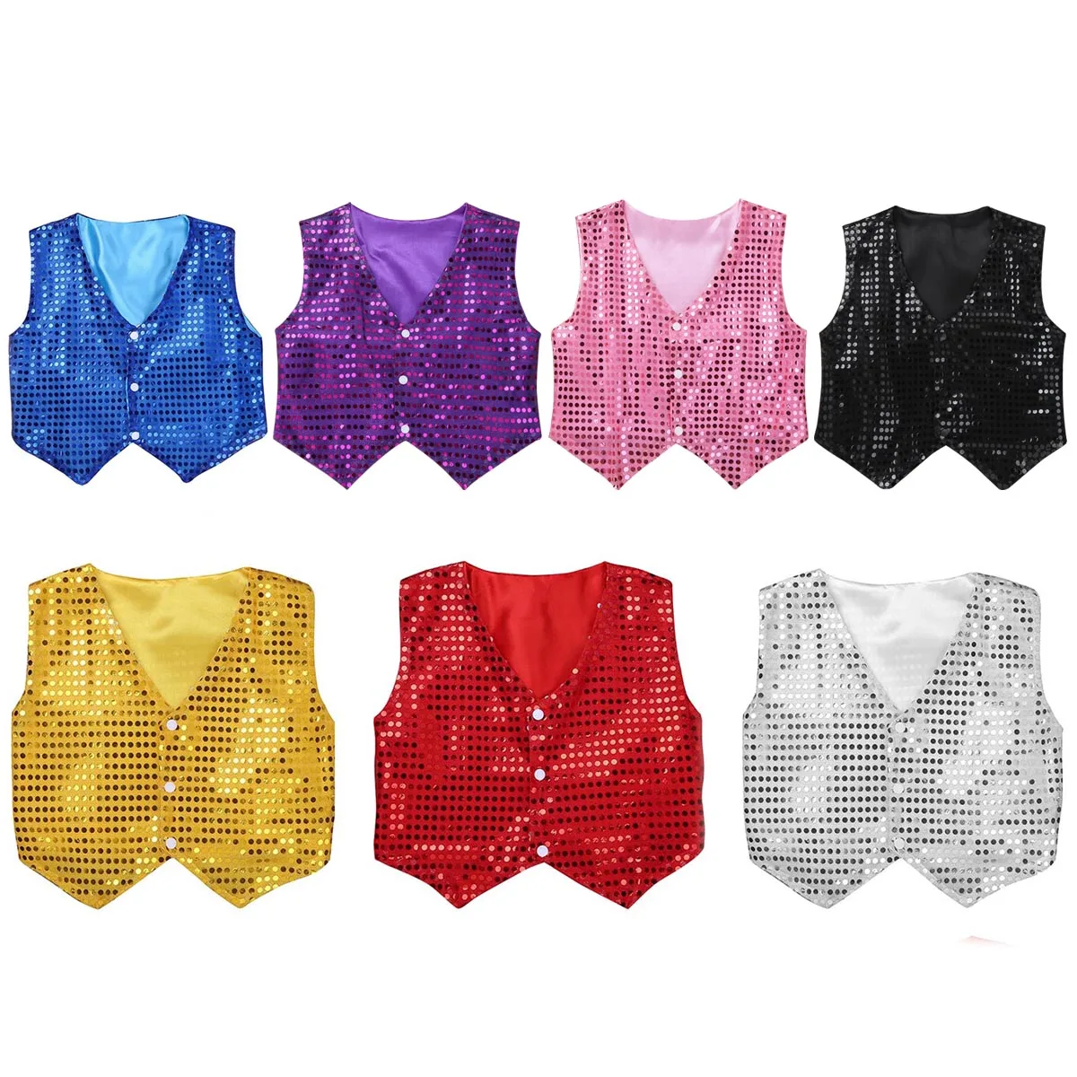 Kid Boys Glittery Waistcoat Dance Costumes Sequined Vest Shirt Modern Dancewear