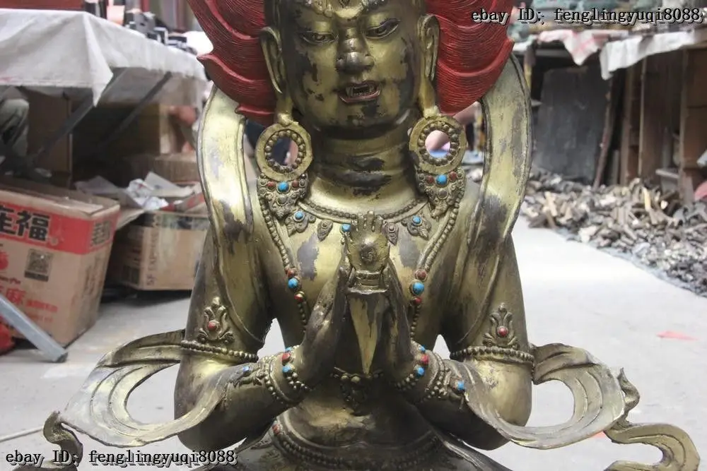 Медная бронзовая инкрустация бирюзовый красный драгоценный камень гуаньин