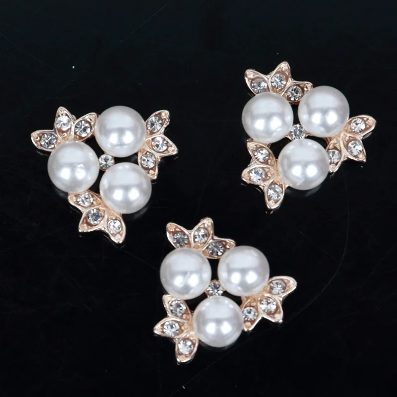 2019New 100Pcs Three-Pearl Rhinestones Flower Core Button for DIY hair embellishments or cellphone alloy accessoriess HZ256 | Дом и сад