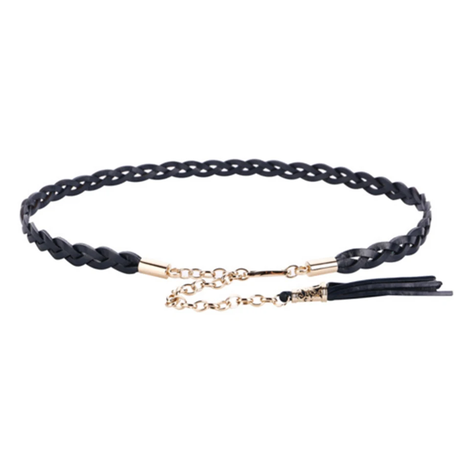 Navy Blue LA SPEZIA зеленый пояс женский плетеный кожаный ремень-цепочка Женская мода Натуральная кожа воловья кожа тонкий женский джинсовый ремень с кисточкой - Цвет: Navy Blue
