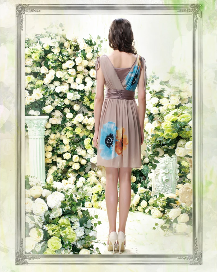 100% шелк шифоновое платье чистого шелка Для женщин летние платья Распродажа