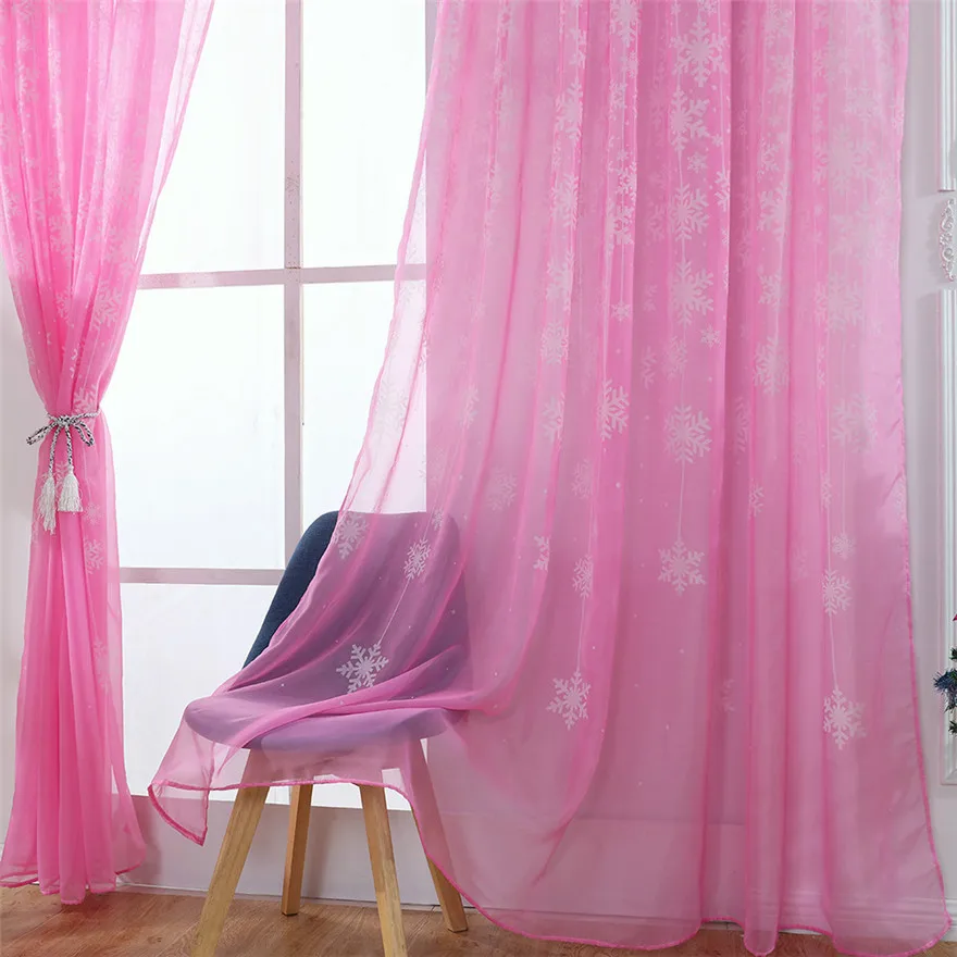 Pink 1 шт., рождественские шторы со снежинками, тюль, для обработки окна, вуаль, драпировка, балдахин, для дома, элегантные и романтичные занавески, 80*200 см#1122 A2 - Цвет: Pink