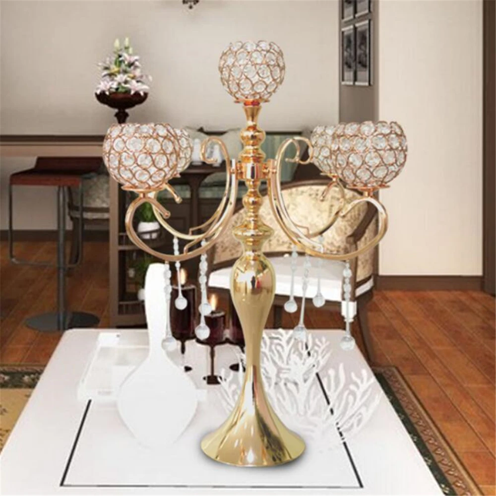 Подсвечник золотистый с подвесками высота 65 см 10 шт./лот | Дом и сад