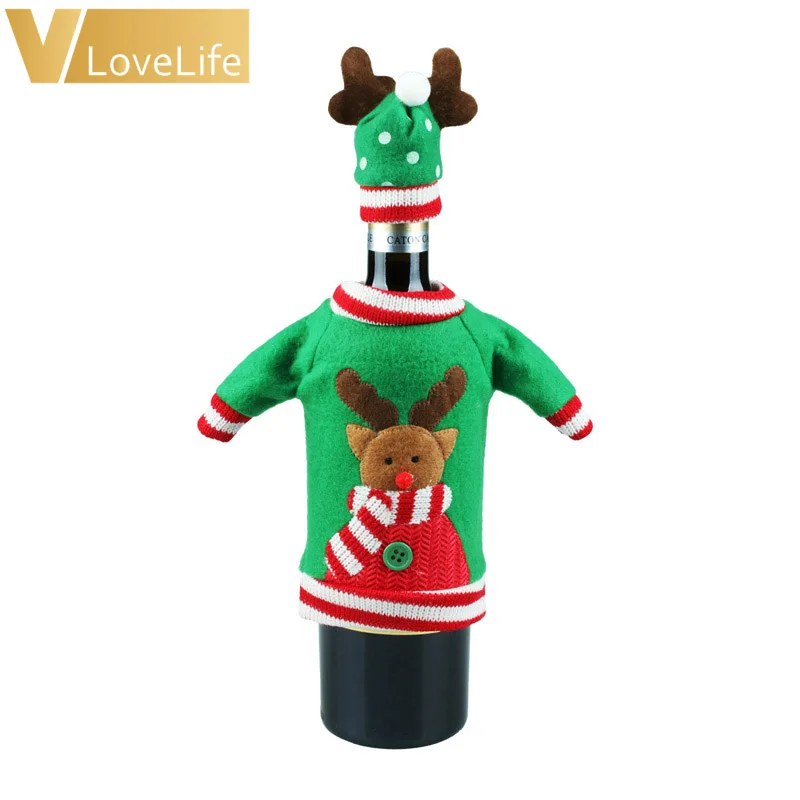 3 комплекта милый свитер Рождественский комплект с крышкой для бутылки вина