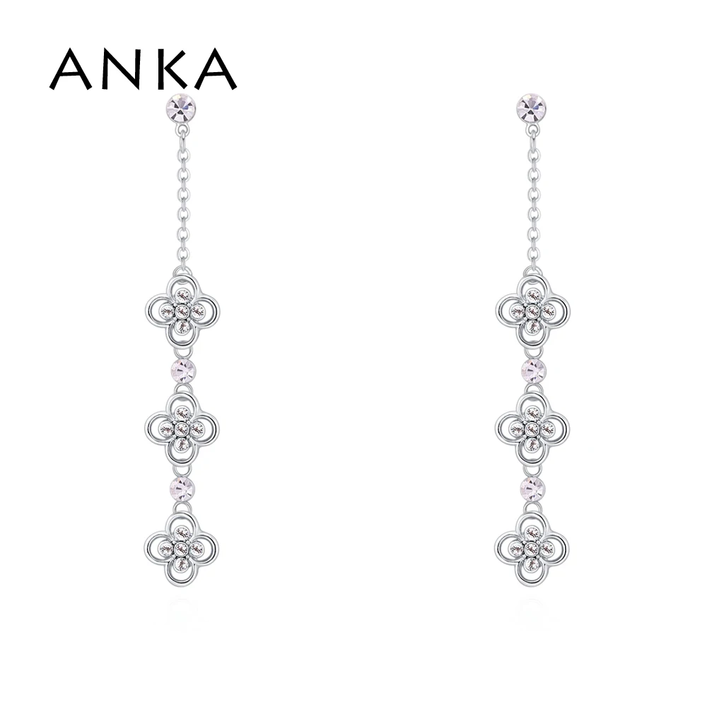 Анка цветок Стразы кисточкой длинные серьги для женщин покрыты родием в