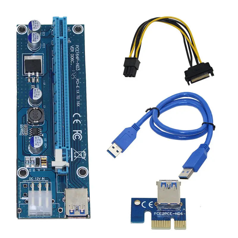 Переходная карта Pci E Express 1X к 16X Riser Card Usb 3 0 Sata 6Pin кабель питания для Btc Bitcoin Mining Antminer