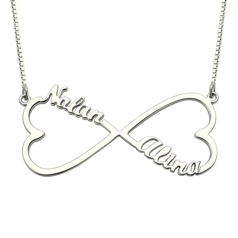 

AILIN Personalized Heart Infinity Name Necklace Silver Love Heart Necklace Infinity Symbol Jewelry Couple Necklace BFF Gift