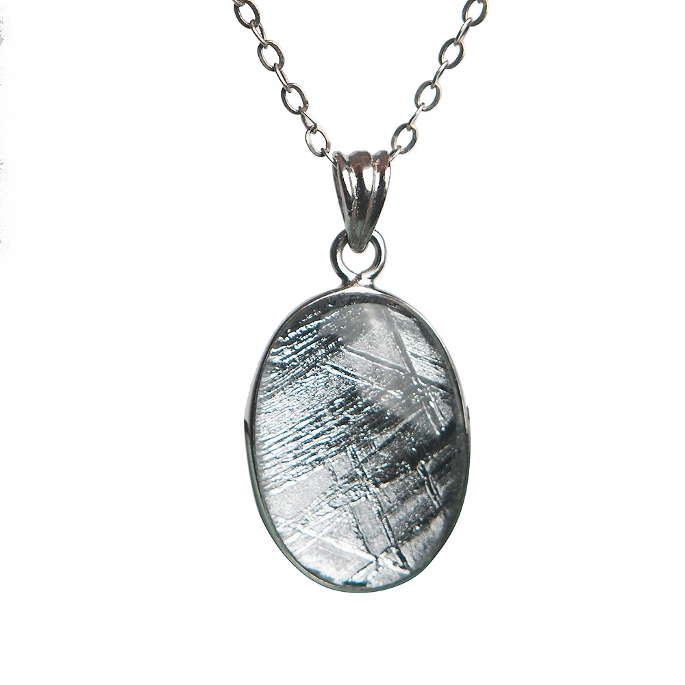 Natural Gibeon Iron Meteorite Pendant Moldavite Silver Beads 21x14x6mm Meteorite Women Men Necklace AAAAA