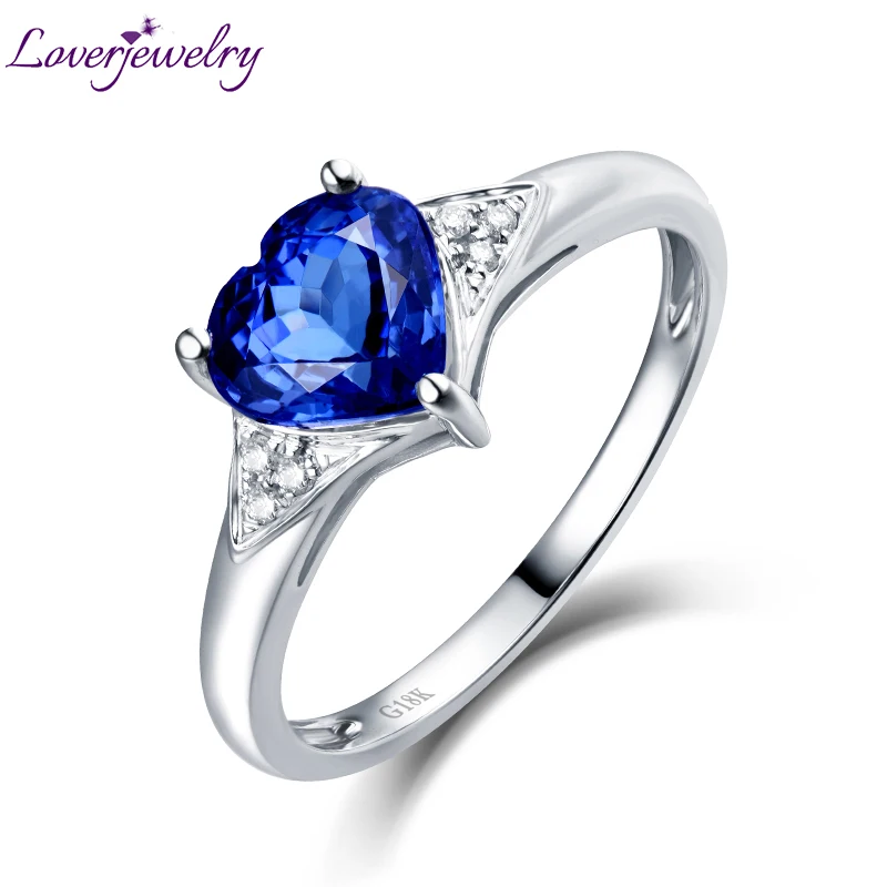 LOVERJEWELRY сердце натуральный Танзанит Для женщин кольцо SI АЛМАЗ Настоящее 18 К из