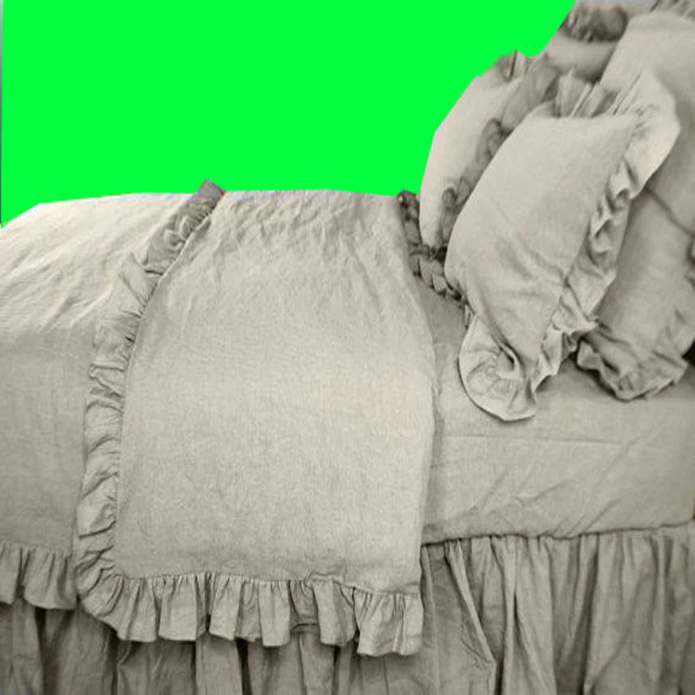 С оборками из чистого льна пододеяльник набор французской Комплект постельного