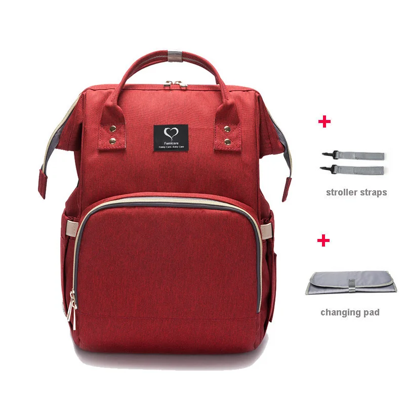wine red Рюкзак для мамы Подгузник сумка наушники USB Joggle подгузник сумка водонепроницаемый для беременных дорожный рюкзак дизайнерская сумка для ухода за ребенком сумка для детской коляски сумка женская большая - Цвет: wine red