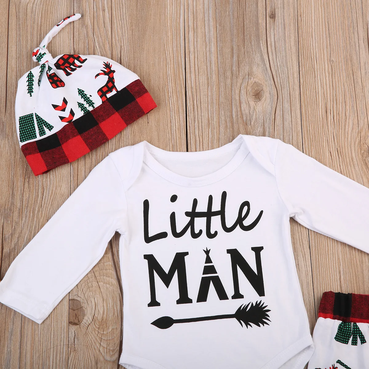 Little Man Long Sleeve Romper New 2017 Newborn Baby Boys Christmas Outfits ClothesRural map Animal Tree Pants Set |