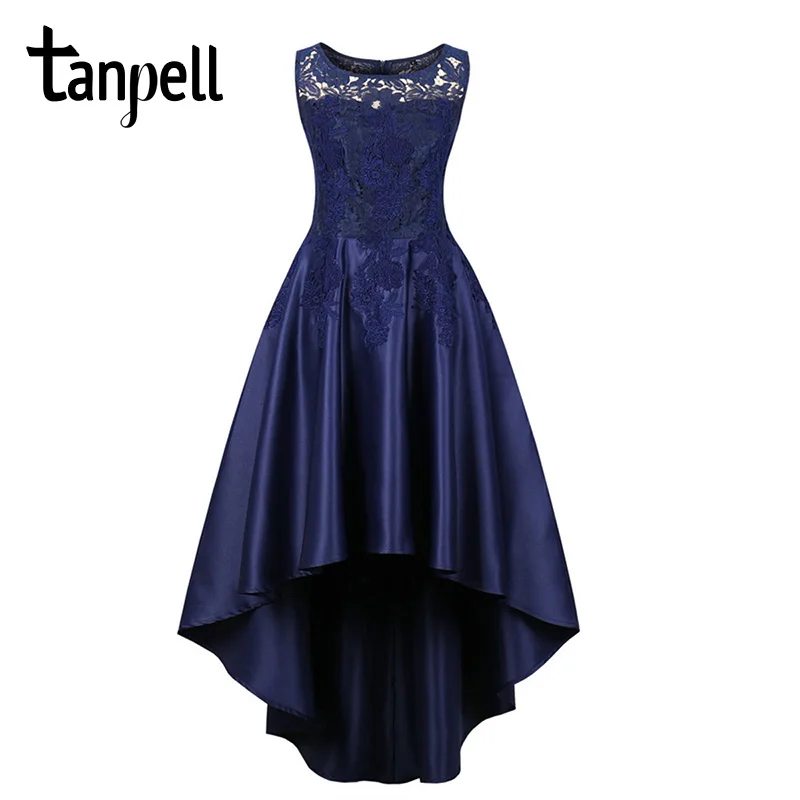 Tanpell асимметричное платье для выпускного вечера темно синее без рукавов с