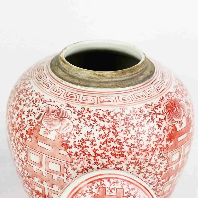 RYVM26 Flat lid red color hand drawing double happy Chinese wedding porcelain jar | Дом и сад