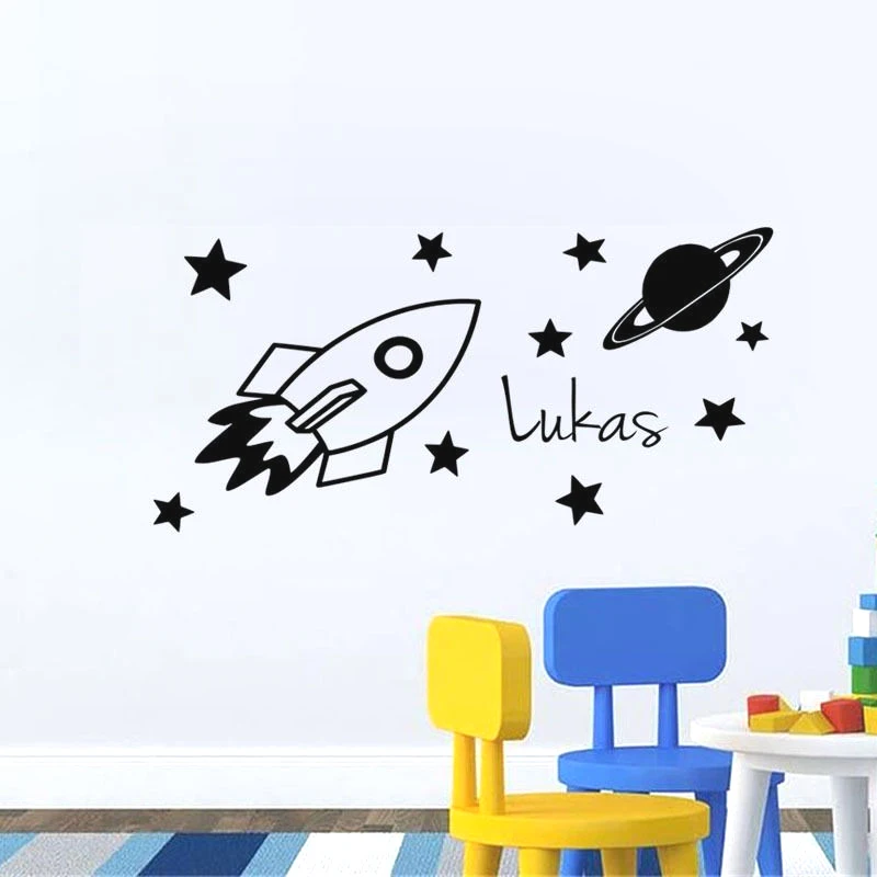 Rocket и Планета Звезда на заказ Имя стены Стикеры Спальня Дети Детская Наклейка