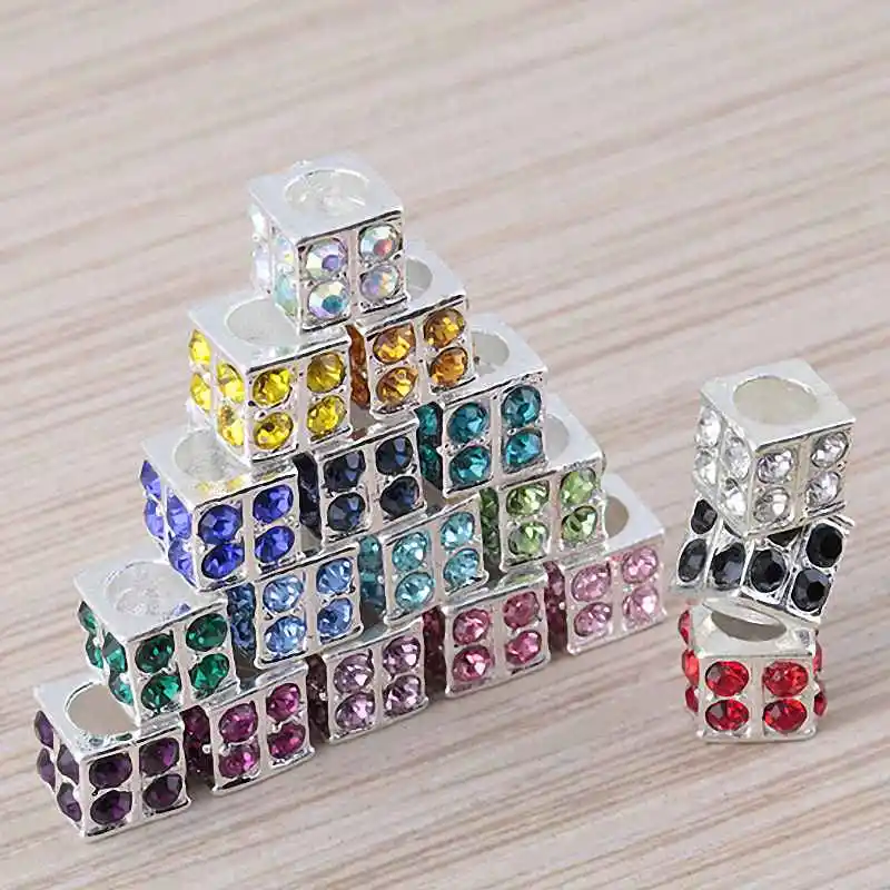

TUMBEELLUWA 1Lot (20Pc) Multicolor Crystal Rhinestone Cube Cubic Dice Charm Beads Findings Fit European EP Bracelet