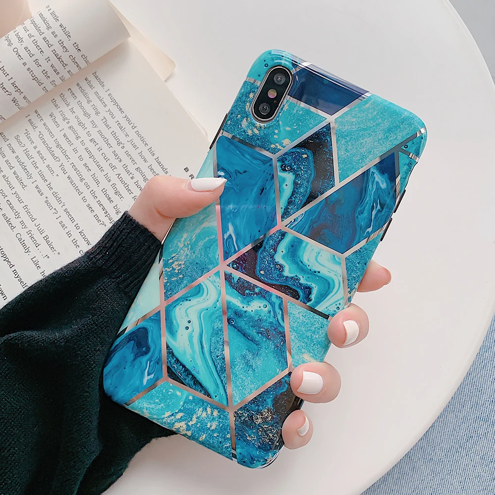 Чехлы для телефонов Beyour с геометрическим мраморным рисунком для iPhone XR XS Max 6 6S 7 8 Plus X Мягкая IMD Гальваническая задняя крышка чехол подарок - Цвет: B