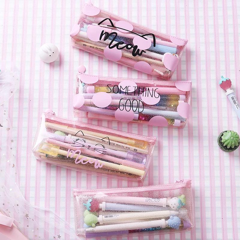 1 шт. милые розовые прозрачный пенал для девочек Kawaii Канцелярские Papeleria дети