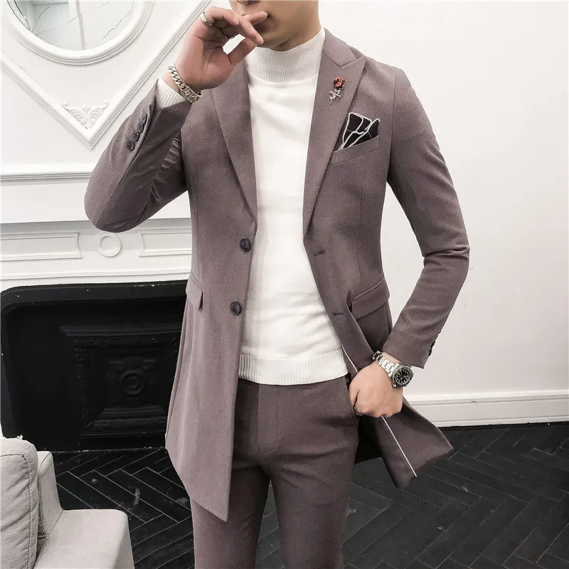 Классические мужские длинные костюмы Модный деловой Банкетный мужской костюм