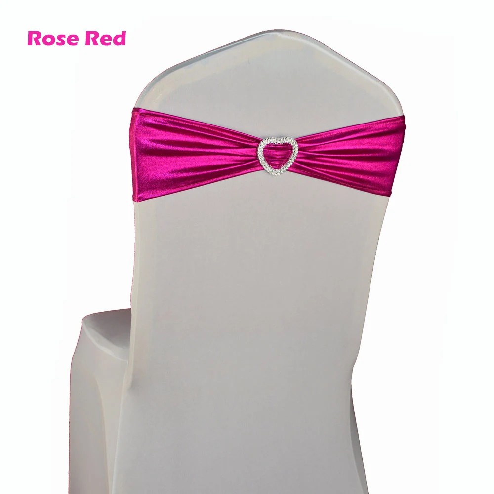 Rose Red 100 шт. эластичные ленты для стульев с пряжкой в форме сердца, металлические ленты для стульев, банты для свадебных украшений, 10 цветов - Цвет: Rose Red