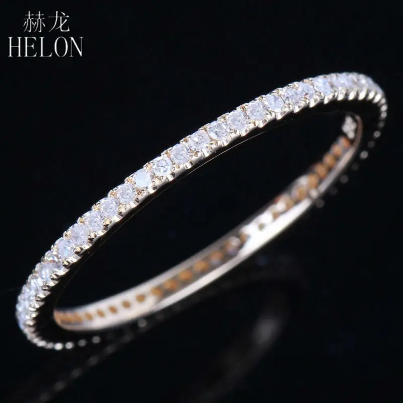 HELON Solid 14 К желтого золота UA585 Stackable Pave Круглый 0.29ct натуральные Алмазы обручальные свадебные модные ювелирные изделия Женское кольцо