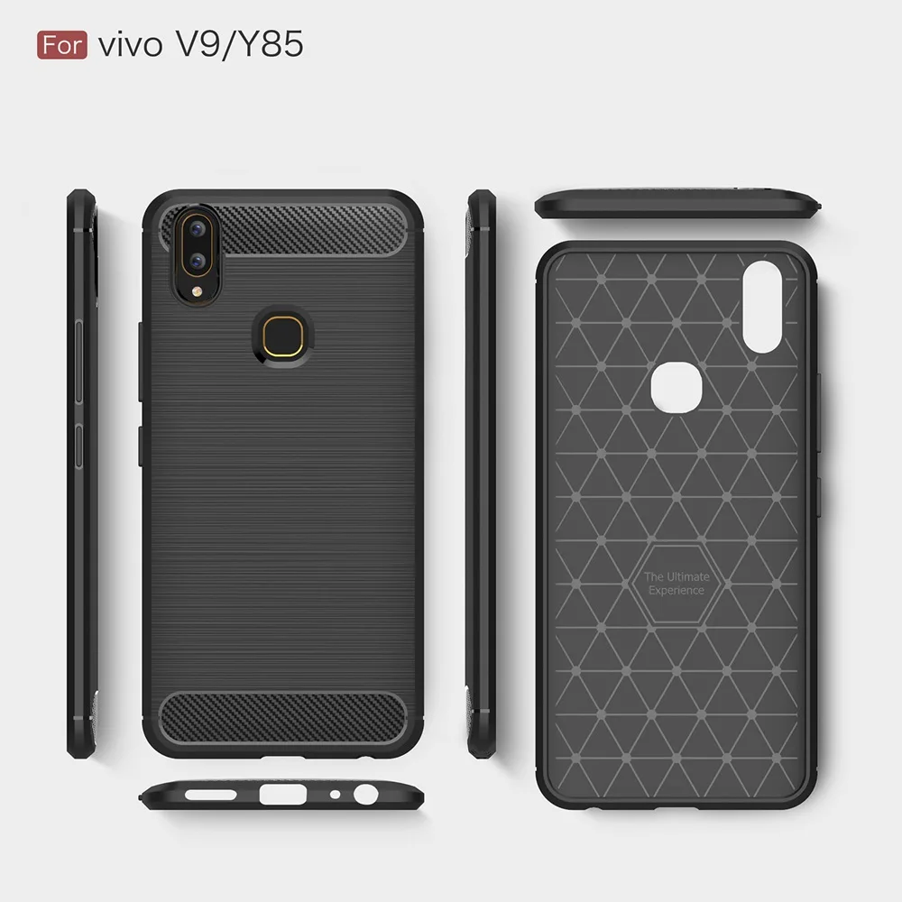 KEYSION Phone Case for BBK VIVO V9 Carbon Fiber Soft TPU Silicone Brushed Anti-Skid Back Cover Y85 |