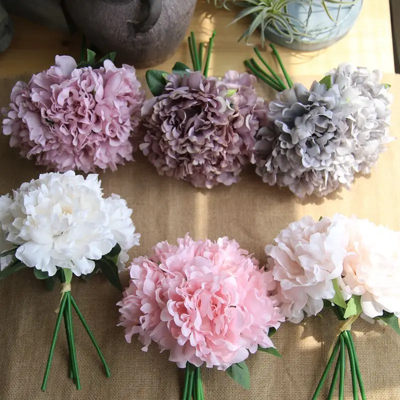 Peony Artificial Fake Wedding Flowers Hand Bouquet Decoration Craft Wreath Silk Flower For Home Party Decro | Дом и сад