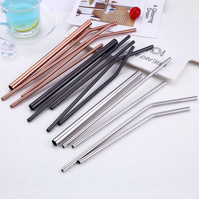6/12mm*215mm Stainless Steel Drinking Straw Reusable Straight Metal Straws Fruit Juice Milk Eco-Friendly Bar Accessories | Дом и сад