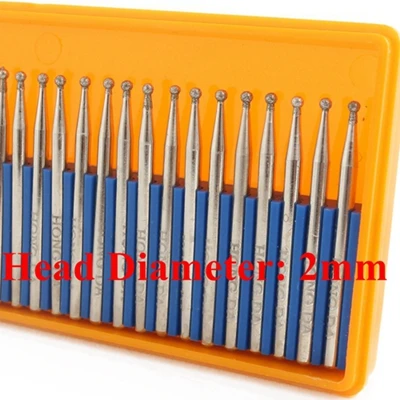 Head Diameter 2mm 30 шт. алмазная шлифовальная головка круглая форма 1,5 2 2,5 3 мм биты с покрытием шариковая резьба заусенцы хвостовик 2,3 для Dremel инструменты аксессуары - Цвет: Head Diameter 2mm