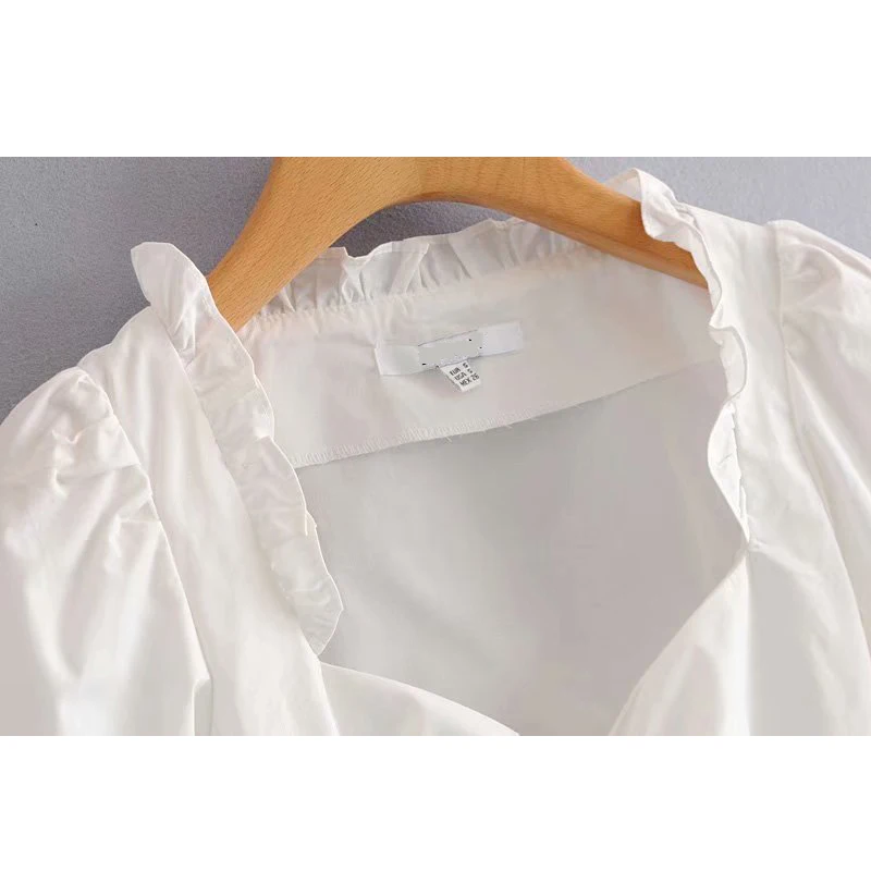 

Ruffles Square Collar Short Sleeve Solid White Vintage Crop Top T-shirt French Style Women Short Sleeve Elegant Causal Top Tee