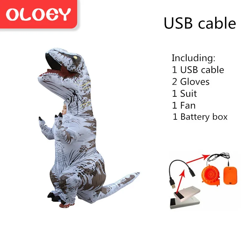 Rex020KWhite Надувной костюм Oloey для взрослых и детей, костюм динозавра T REX, карнавальный костюм с героями мультфильмов, нарядное платье, маскарадный костюм Пурим, комбинезон# TRex004 - Цвет: Rex020KWhite