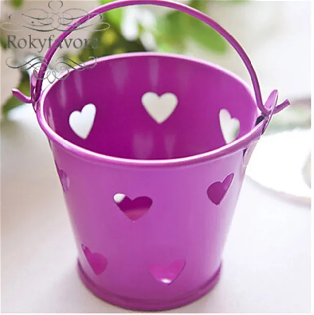 Бесплатная доставка 100 шт пустотелые жестяные ведерки/ярко-Розовые Мини ведерки