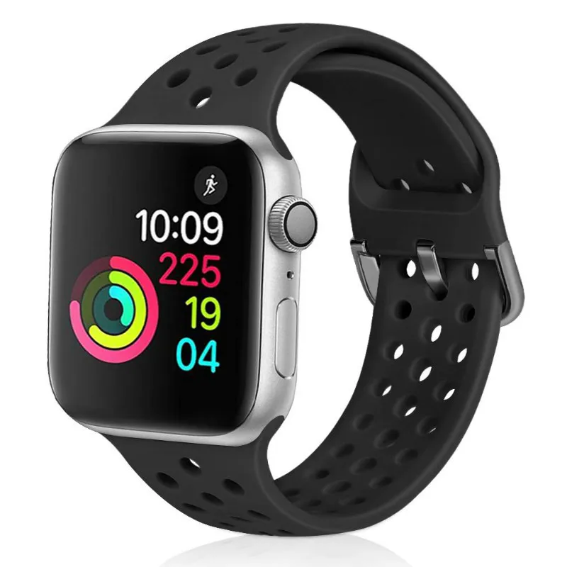Совместимый резиновый ремешок для Apple Watch 4 5 40 мм 44 мм мягкий силиконовый спортивный дышащий ремешок для iWatch серии 5 4 3 2 1 38 мм 42 мм