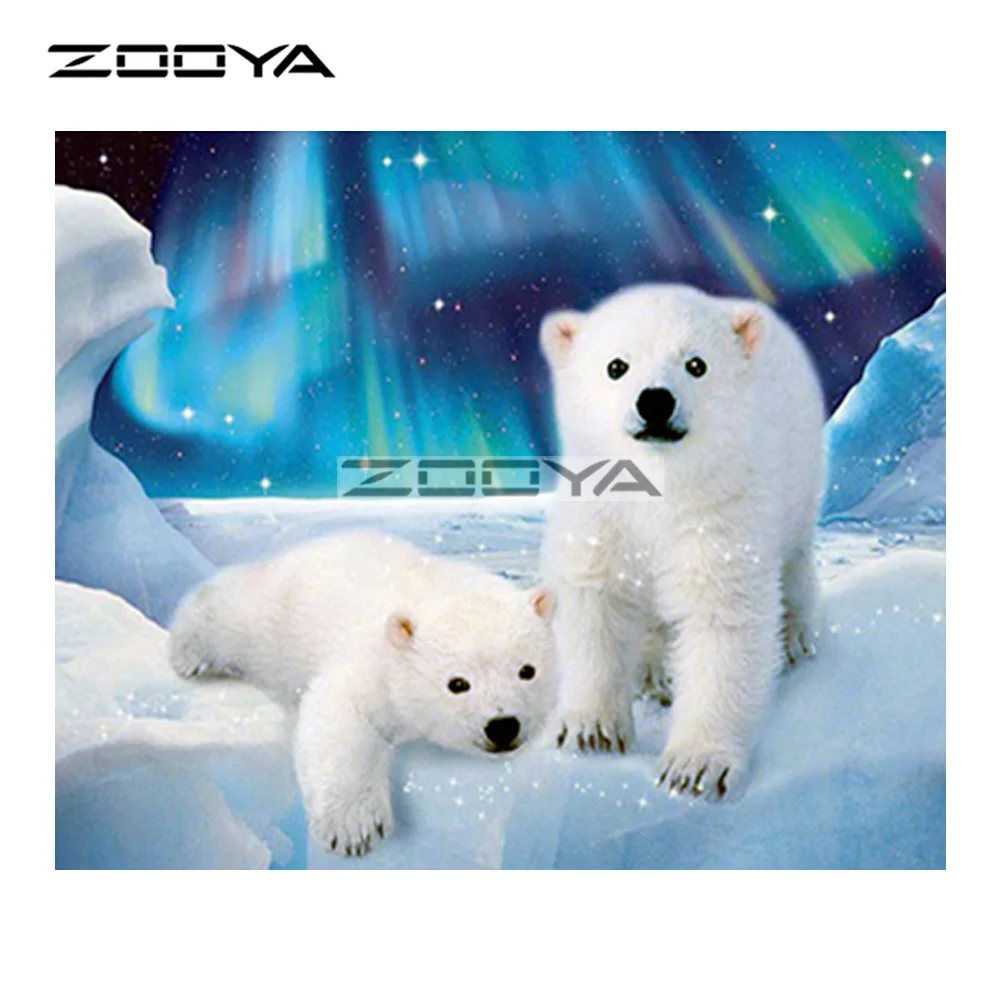 ZOOYA 5D DIY Алмазная вышивка два белых медведя снежные животные Картина Вышивка