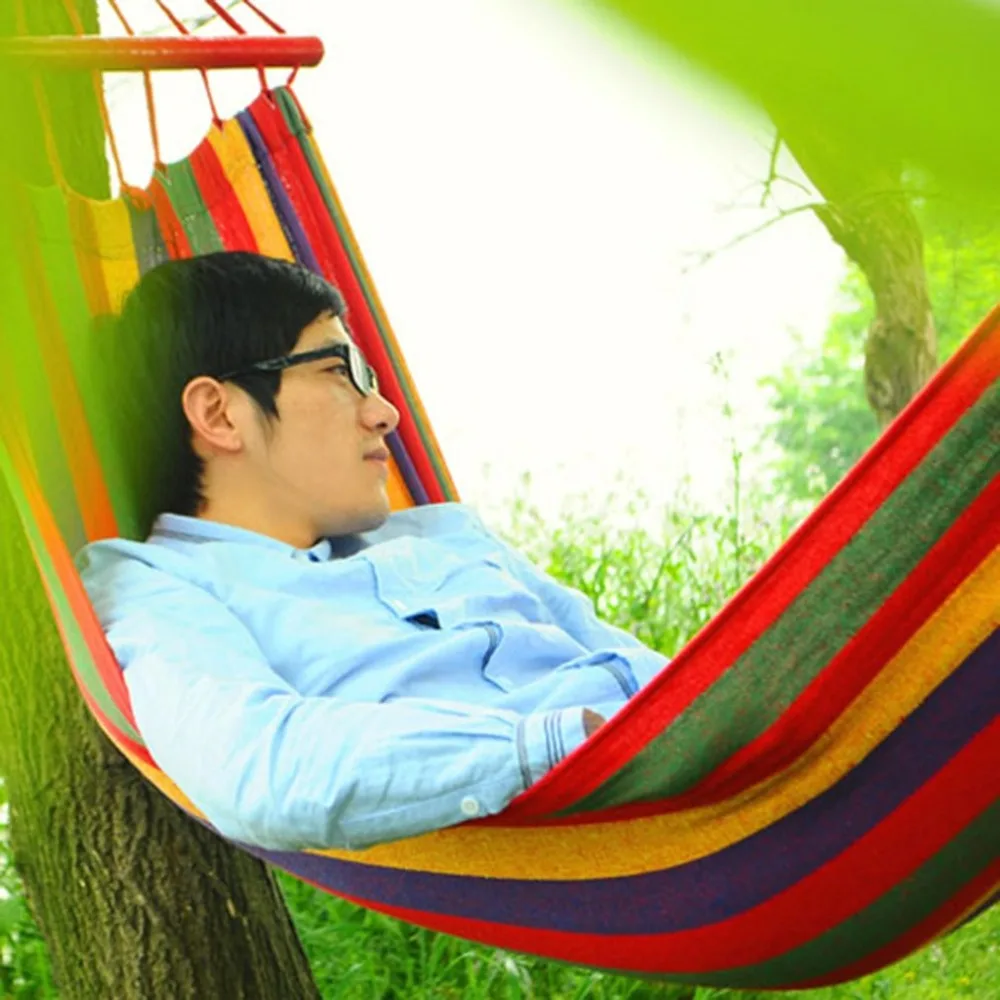 Горячая продажа Радуга Открытый отдых двойной 2 человек гамак из холста