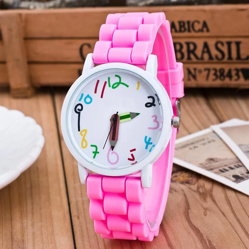 Silicone Watches Children Pencil Pointer Student Watch Quartz Wristwatches Gift Watches LL@17
