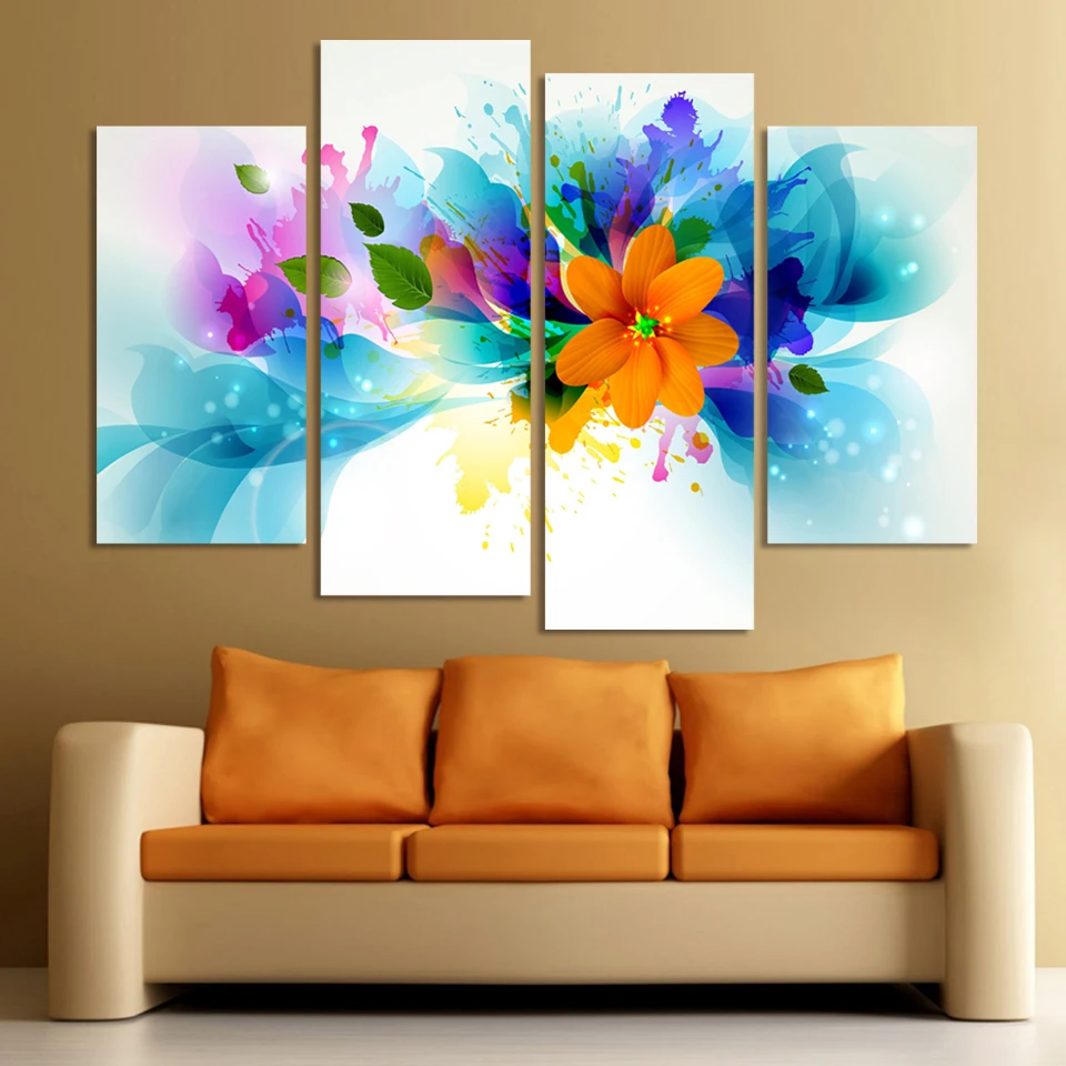 4 rectangular section free shipping canvas painting home decorative arts flower colorful digital image (frameless) H156 | Дом и сад