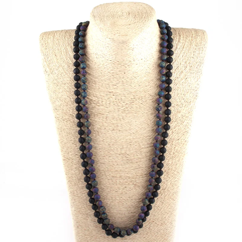 Богемные ювелирные изделия длиной 86 см 130 искусственная черная лава с узлом