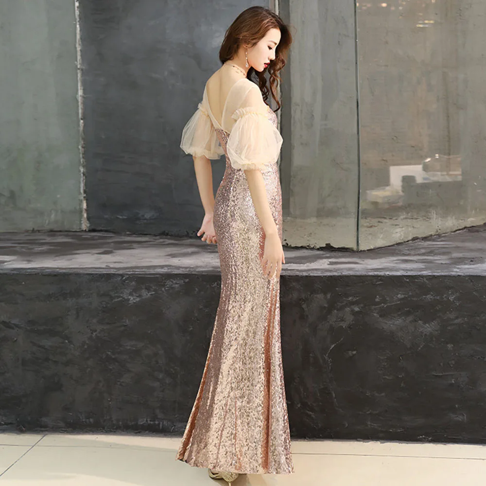 V-neck Sexy Evening Gown Luxury Long Celebrity Dress For Women Sequins Vestido De Noche Elegante Fishtail Robe De Soiree