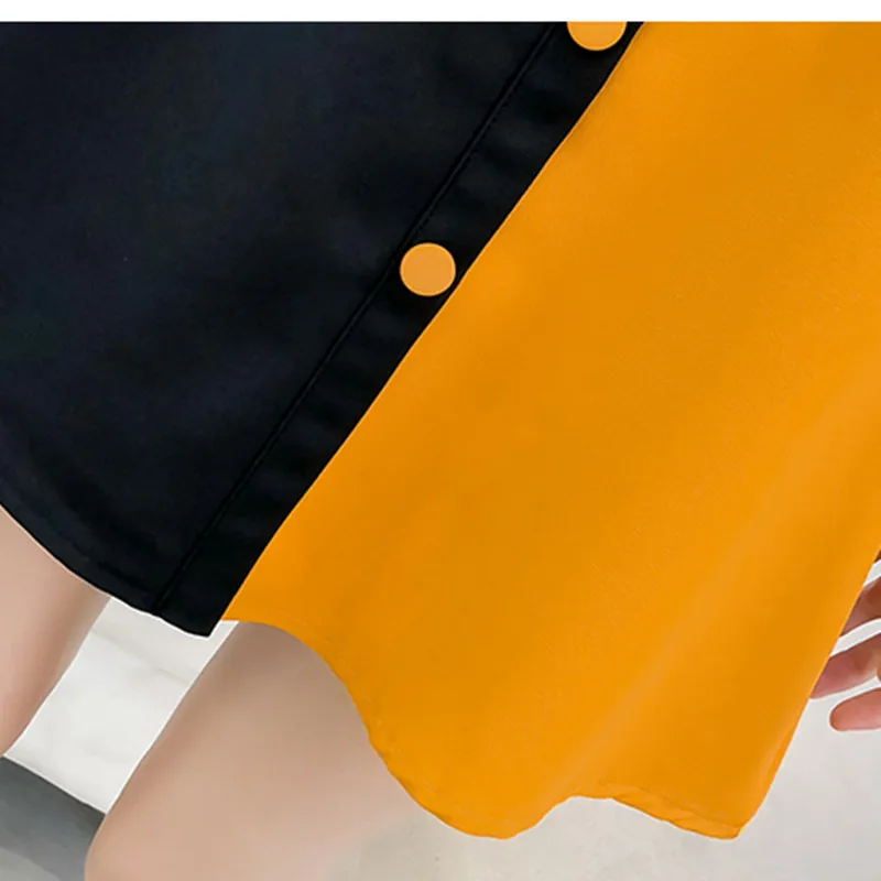Vestiti Delle Donne Di Modo Spalle Sling Monopetto Irregolare Sexy Del Vestito Cinturino Nero giallo Splice Aderente | Женская одежда