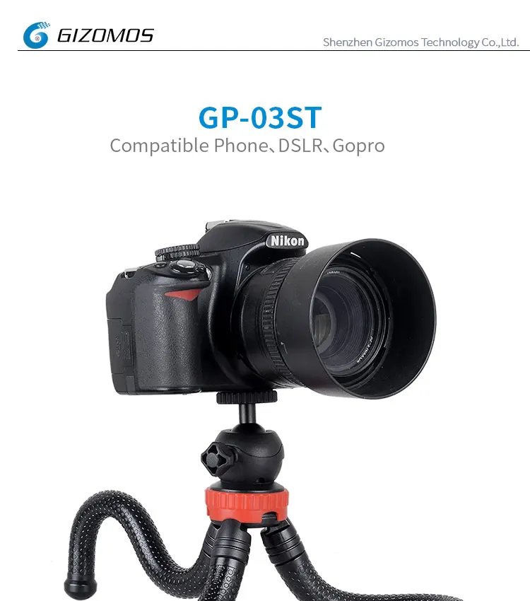 GIZOMOS GP-03ST, Гибкая мини подставка для телефона, настольный штатив-Осьминог для смартфона, беззеркальная камера с шаровой головкой/держателем для телефона