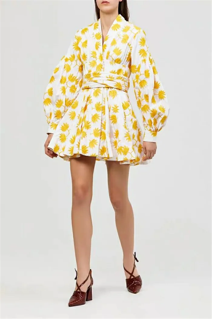 Tang весеннее женское Новое модное платье с рукавами фонариками и галстуком