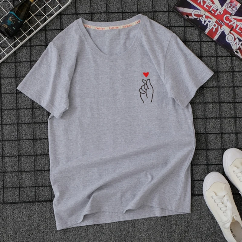 WSFS T Shirt Women Summer Short Sleeves Tee Shirts Top Harajuku cute heart print Tshirt Cotton Ulzzang T-shirt Plus Size | Женская
