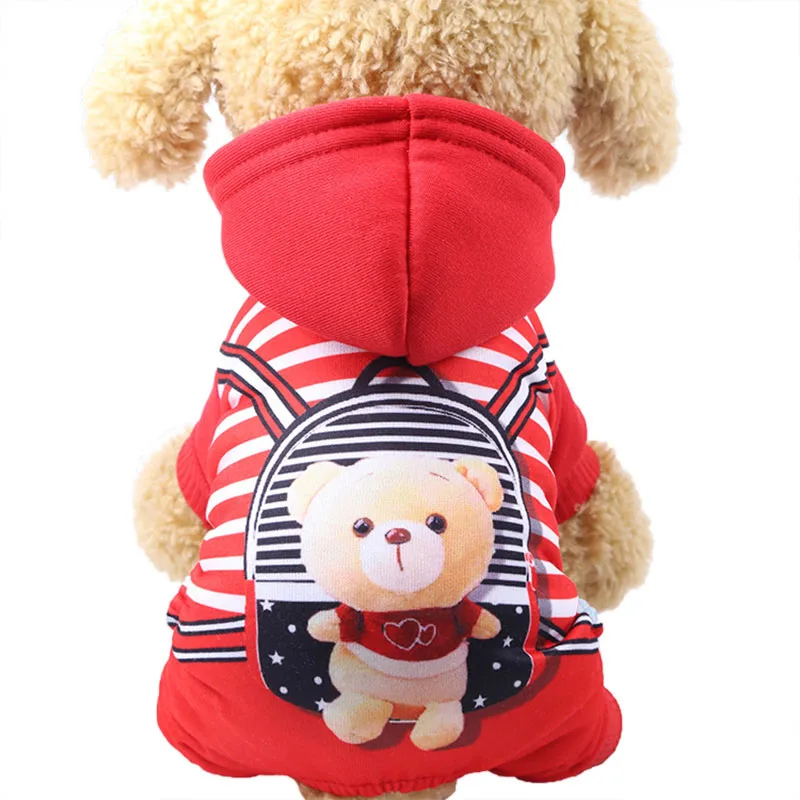 Red Pawstrip/милый комбинезон для собак; мягкое теплое пальто для собак; Одежда для маленьких щенков; зимнее пальто с капюшоном для собак; комбинезон для щенков; зимние толстовки для собак - Цвет: Red