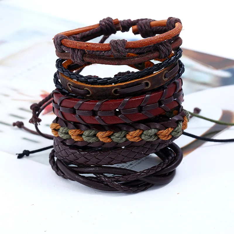 New Multi Leather Tibetan Buddhist Good Lucky Bracelets &amp Bangles For Women Men Handmade Braided Rope Adjustable 6pcs | Украшения и